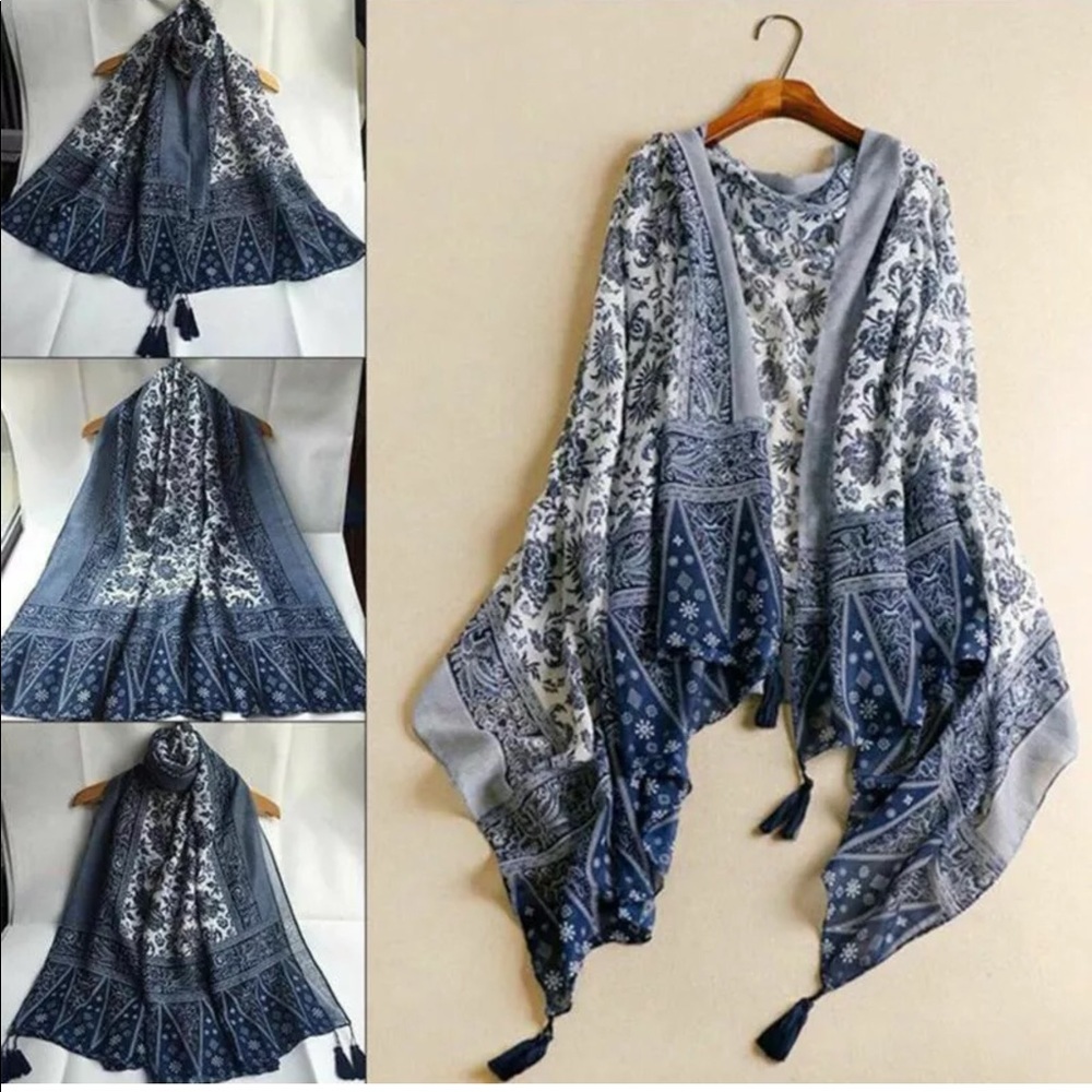 Beautiful blue and white scarf/shawl/headdress - Picture 2 of 8